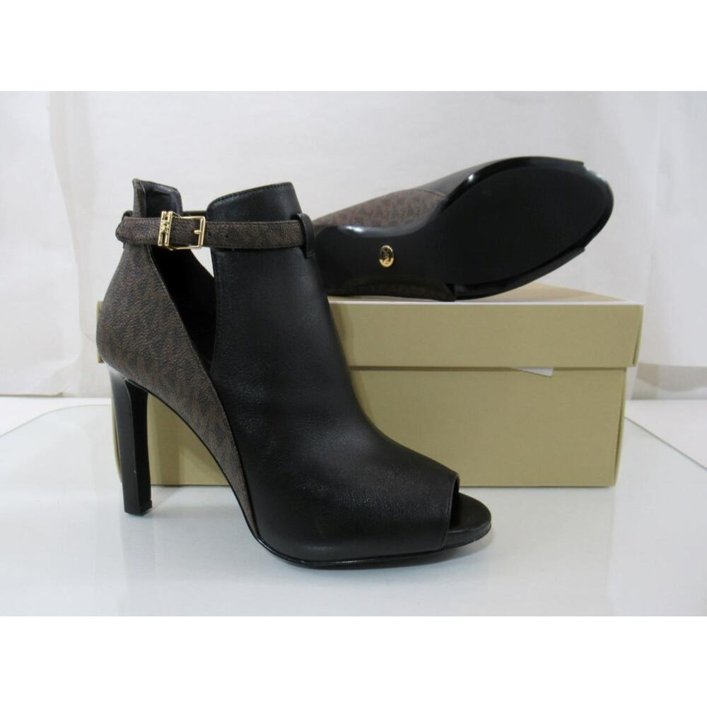 Michael Kors Lawson Open Toe High Heel Buckled Bootie Black / Brown Size 7.5 - Picture 7 of 8